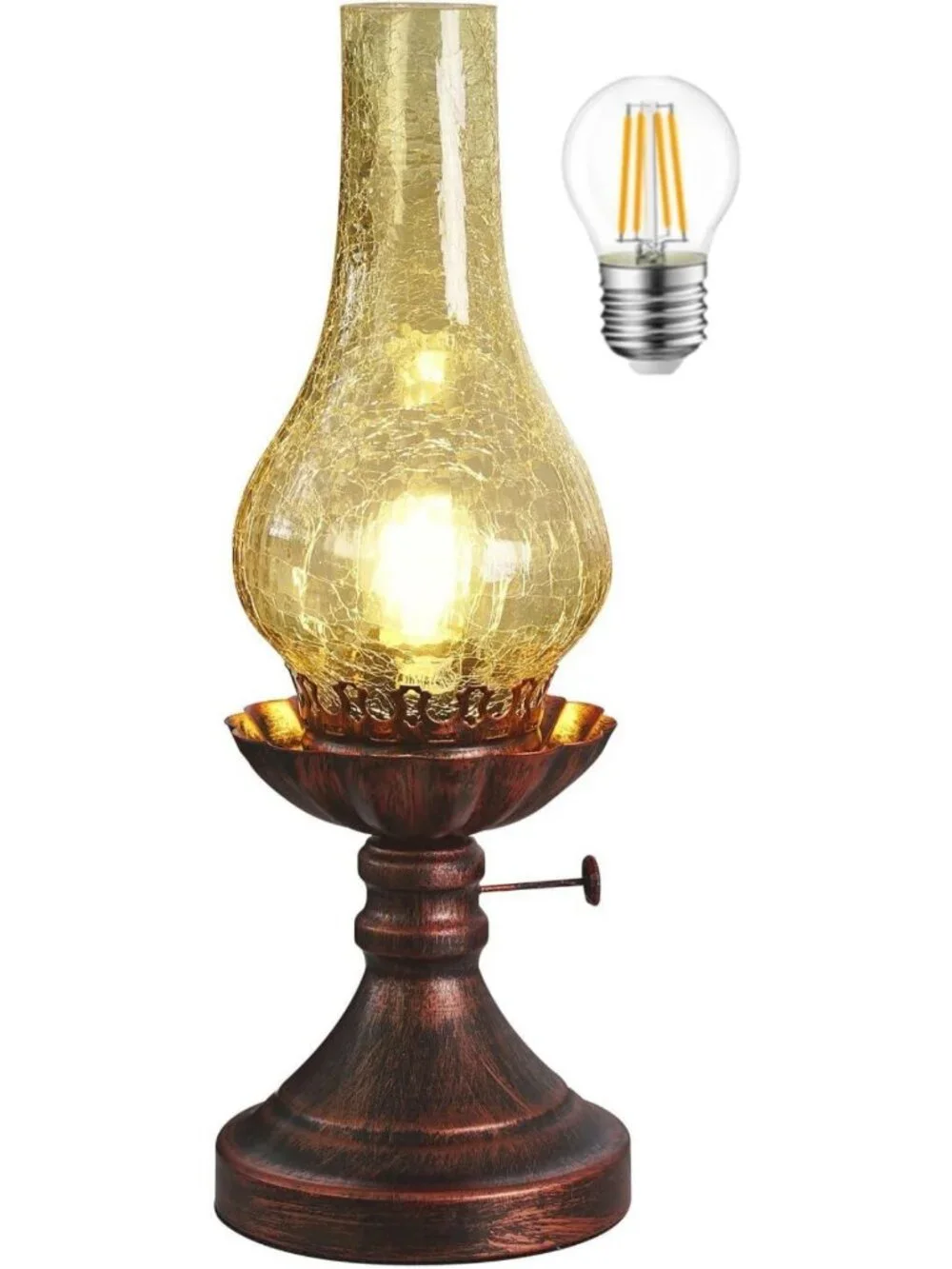 Vintage Rustic Table Lamp - Antique Crackled Glass Farmhouse Desk Light for